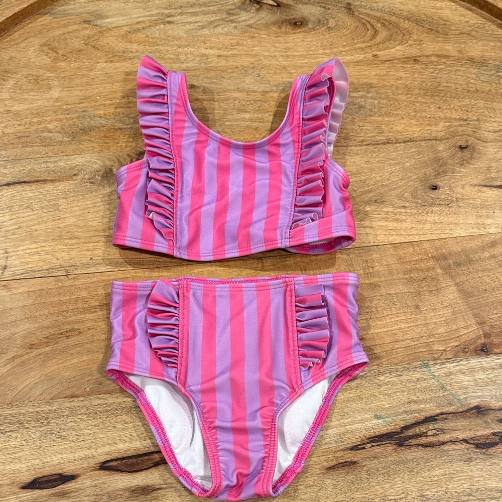 NWOT Cat & Jack Pink Striped Ruffle Two-Piece Swim Set